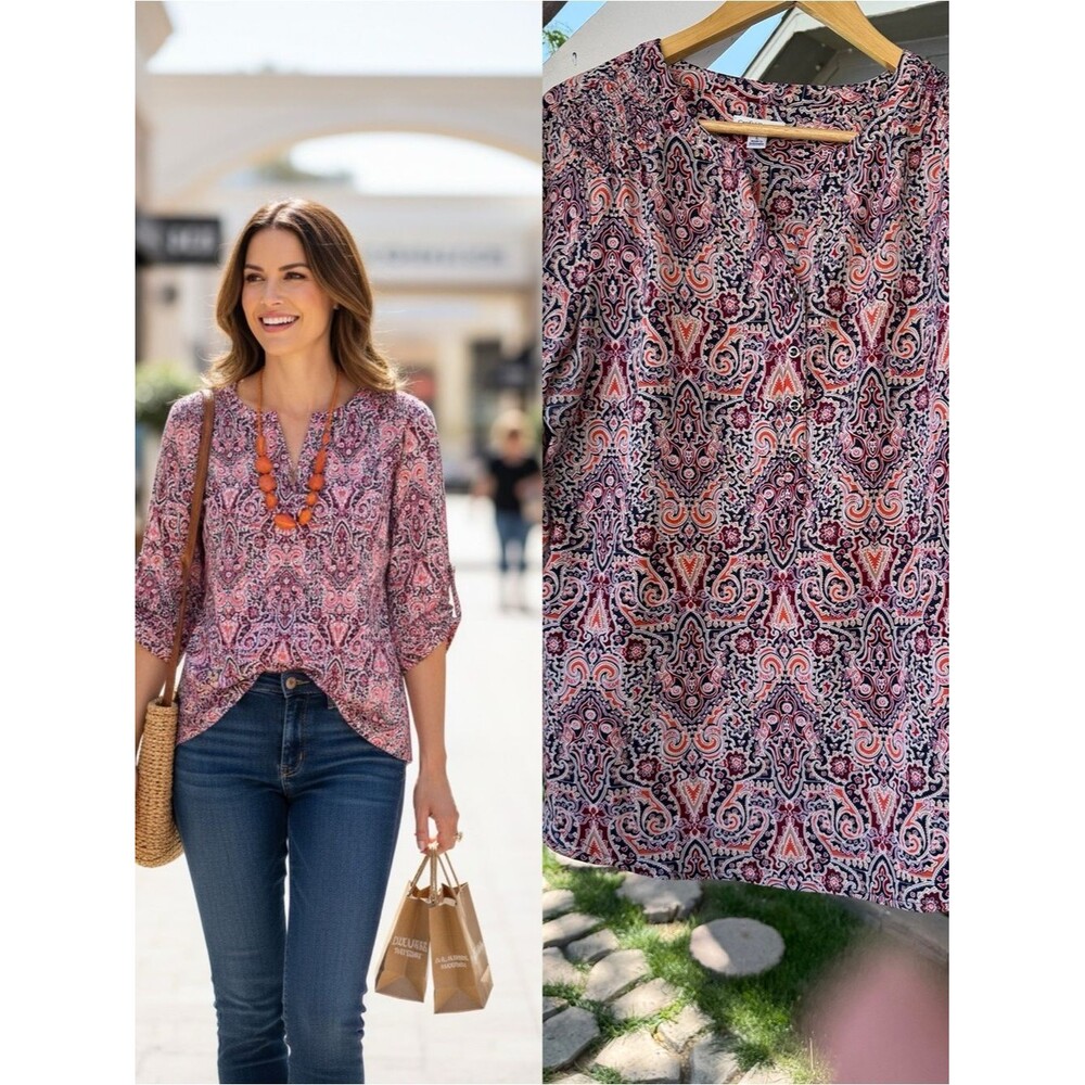 Croft & Barrow Paisley Print 3/4 Sleeve Blouse Women’s L